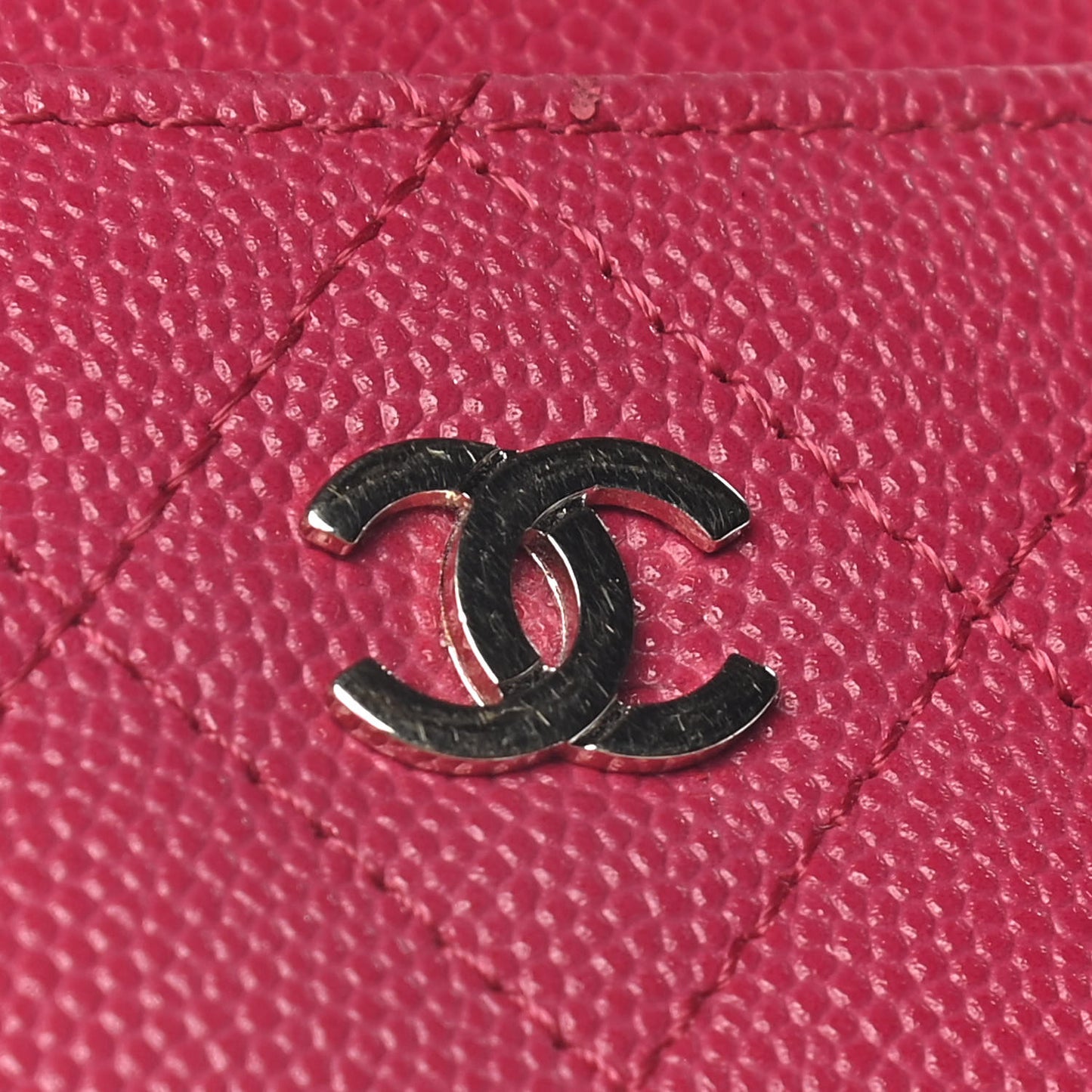 Caviar Quilted Card Holder Dark Pink