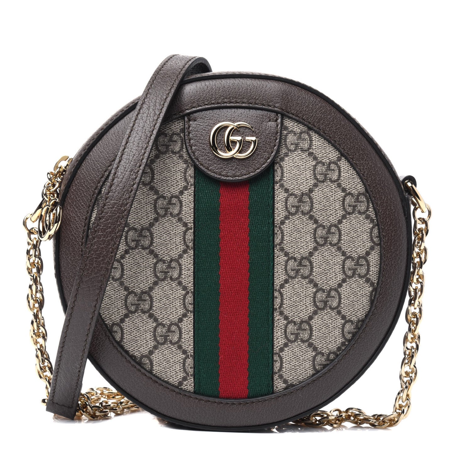 GG Supreme Monogram Web Mini Ophidia Round Shoulder Bag Brown