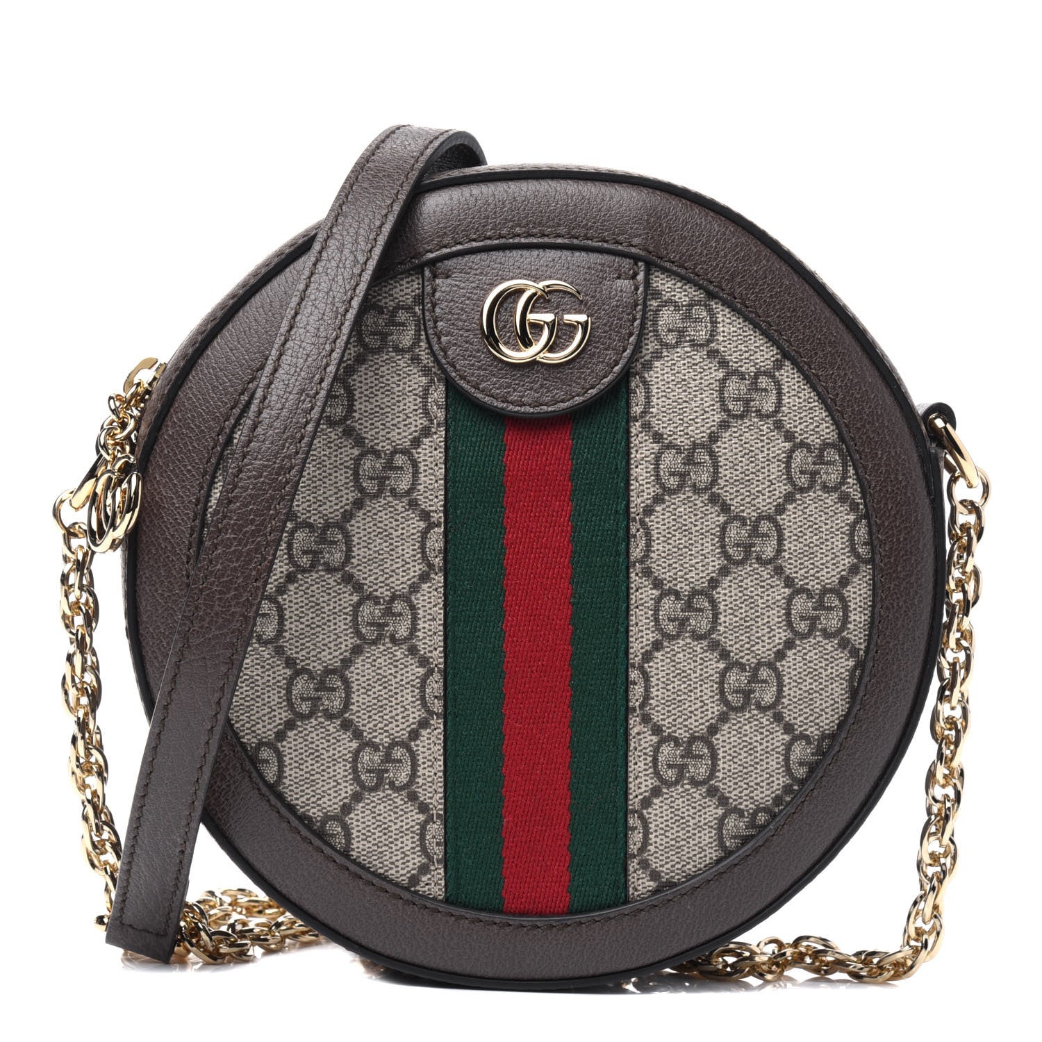 Gucci GG Supreme Monogram Web Mini Ophidia Round Shoulder Bag Brown 1 of 3