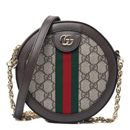 Gucci GG Supreme Monogram Web Mini Ophidia Round Shoulder Bag Brown 1 of 3