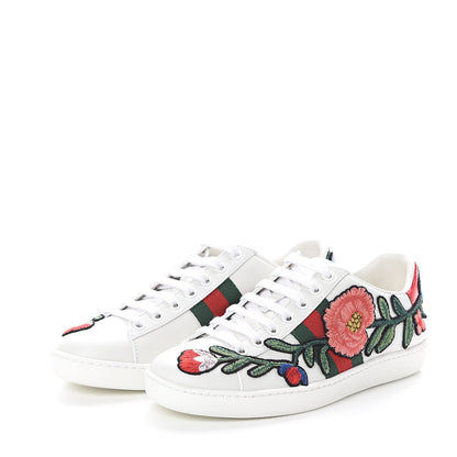Gucci Calfskin Web Floral Embroidered Ace Sneakers 35 White 3 of 7