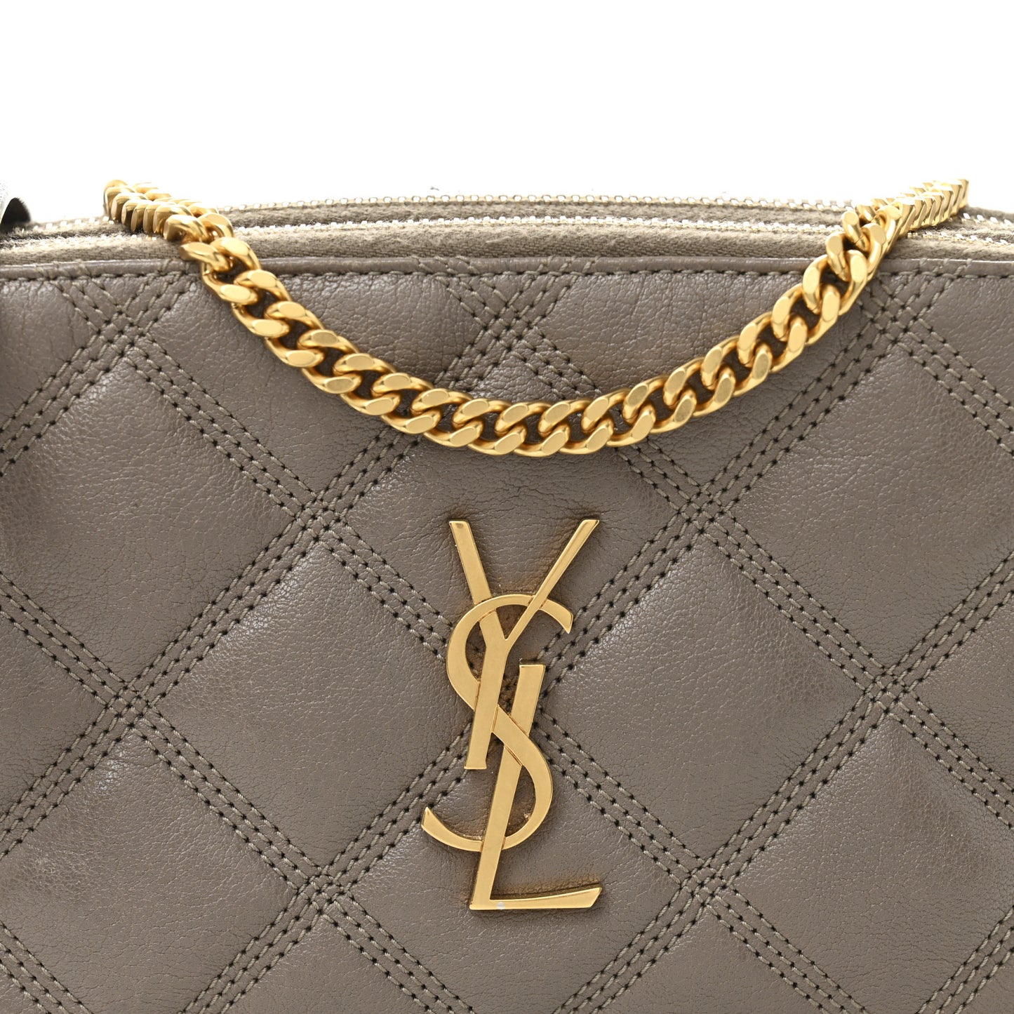 Grained Lambskin Quilted Mini Becky Double Zip Bag Taupe