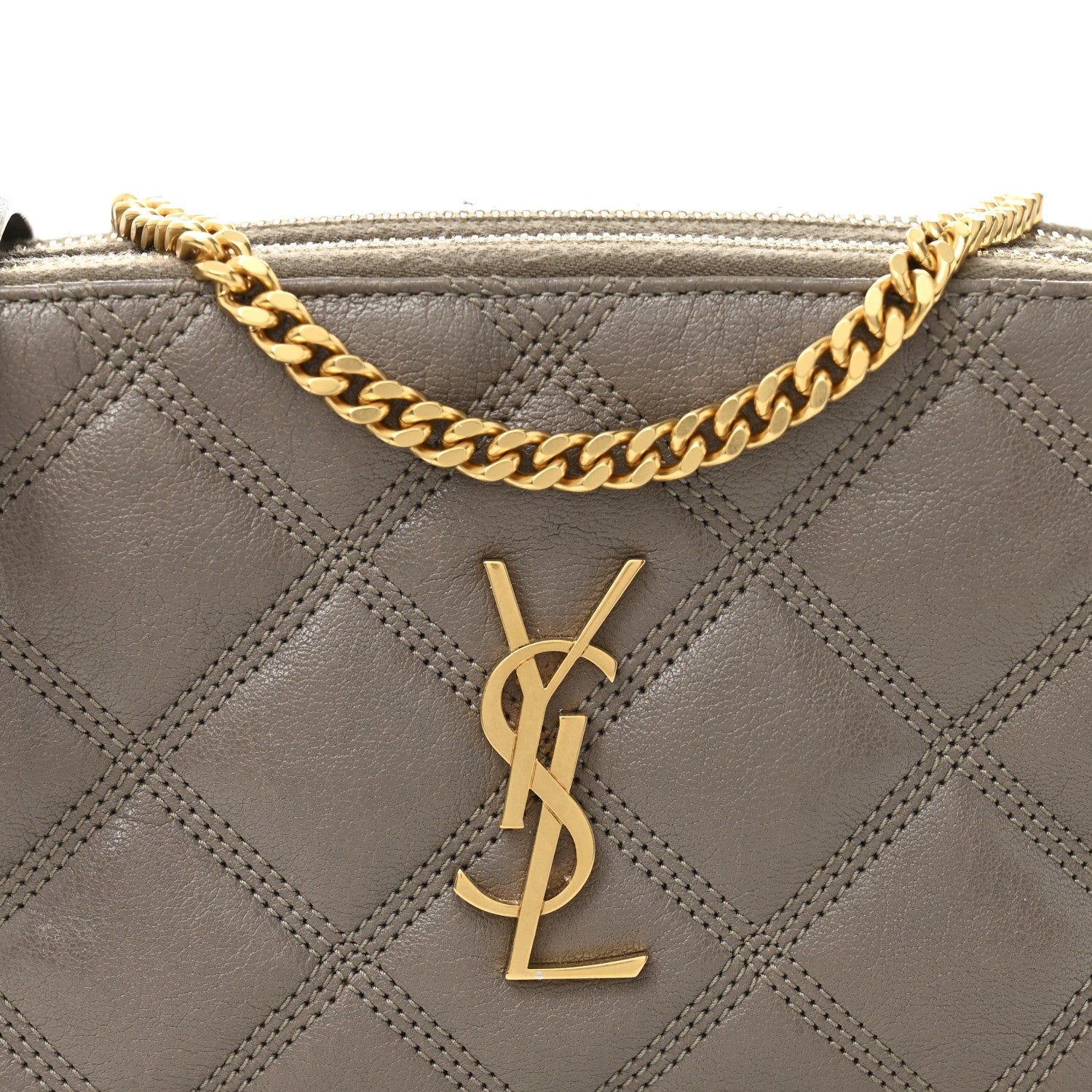 Saint Laurent Grained Lambskin Quilted Mini Becky Double Zip Bag Taupe 10 of 14