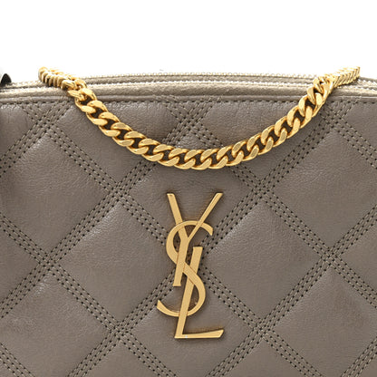 Saint Laurent Grained Lambskin Quilted Mini Becky Double Zip Bag Taupe 10 of 14