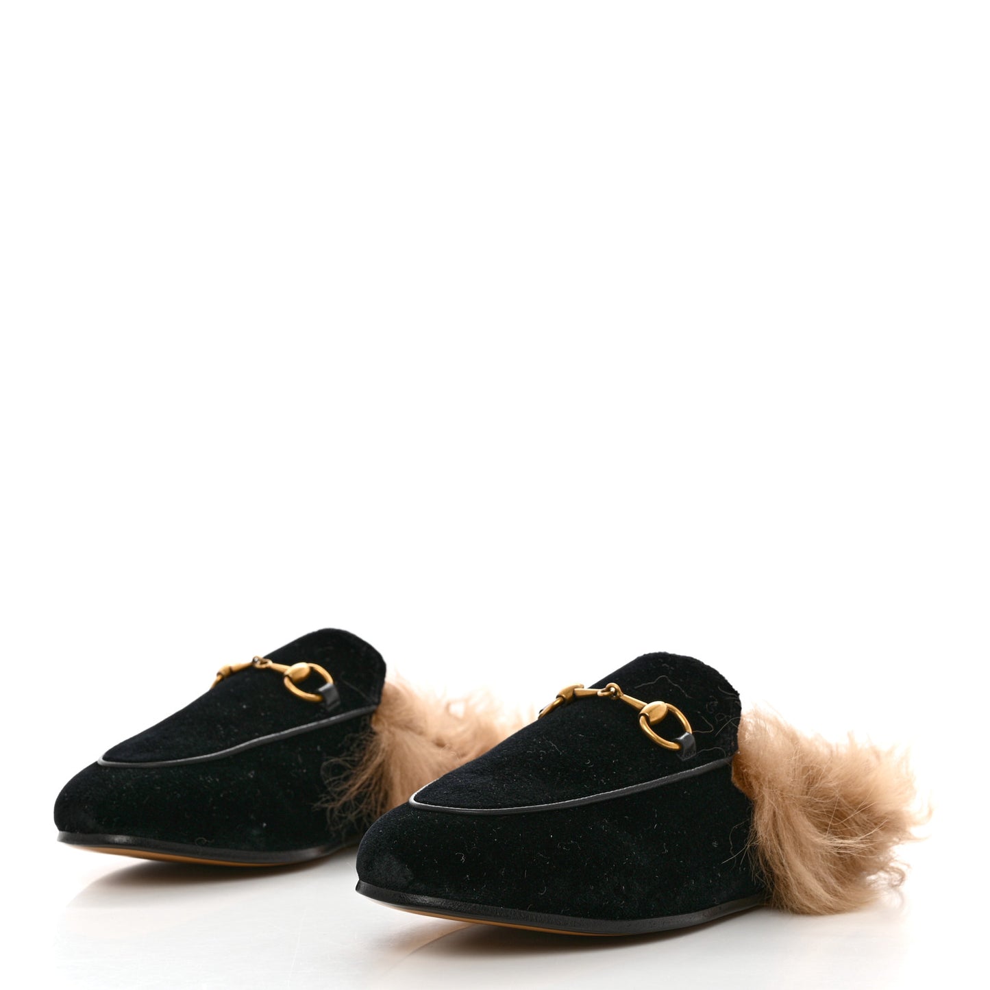 Velvet Fur Womens Princetown Slippers 36 Black