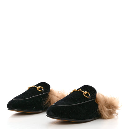 Gucci Velvet Fur Womens Princetown Slippers 36 Black 3 of 8