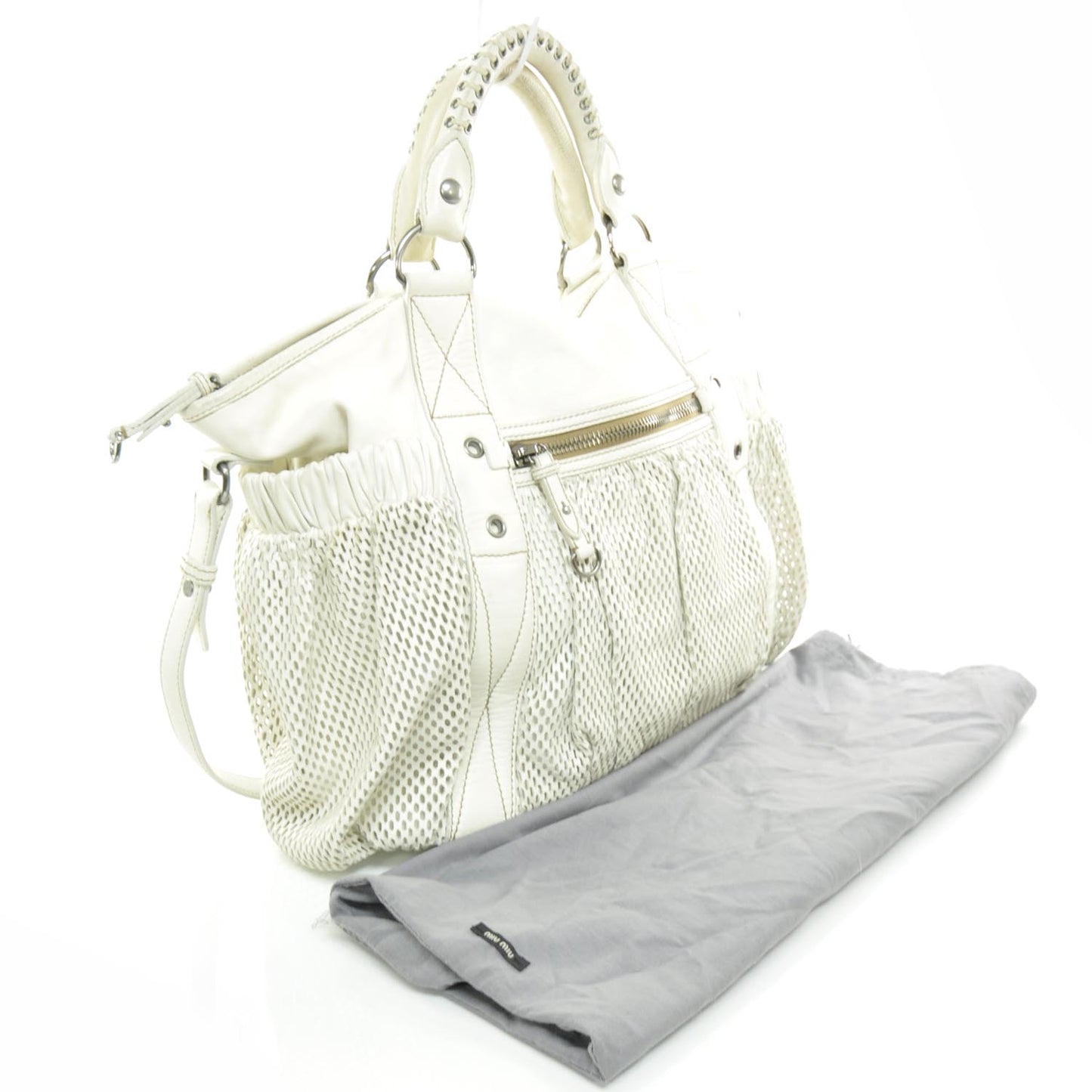 Lambskin Mesh Shoulder Bag White