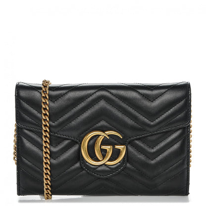Gucci Calfskin Matelasse Mini GG Marmont Chain Wallet Black 1 of 6