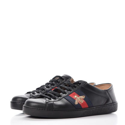 Gucci Calfskin Web Bee Embroidered Mens Ace Sneakers 7.5 Black 3 of 12