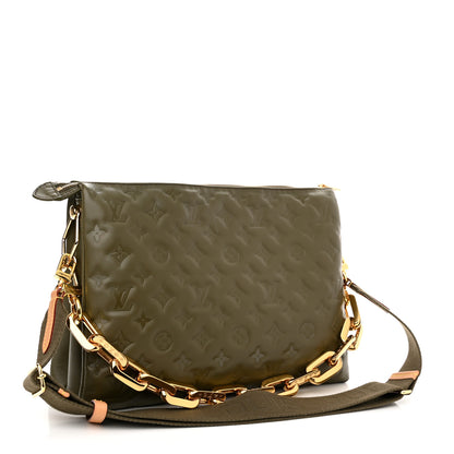 Louis Vuitton Lambskin Embossed Monogram Coussin MM Khaki 3 of 10