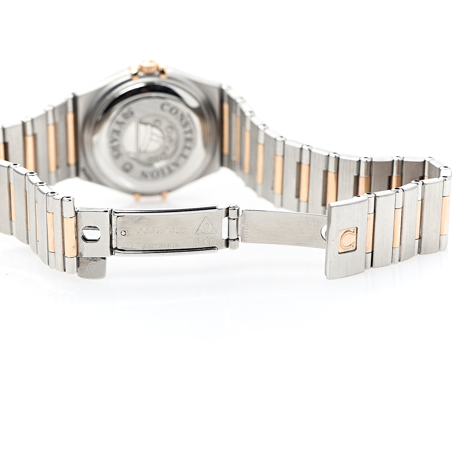 Stainless Steel 18K Red Gold Diamond Bezel Mother of Pearl 27mm Constellation Automatic Watch 1398.75