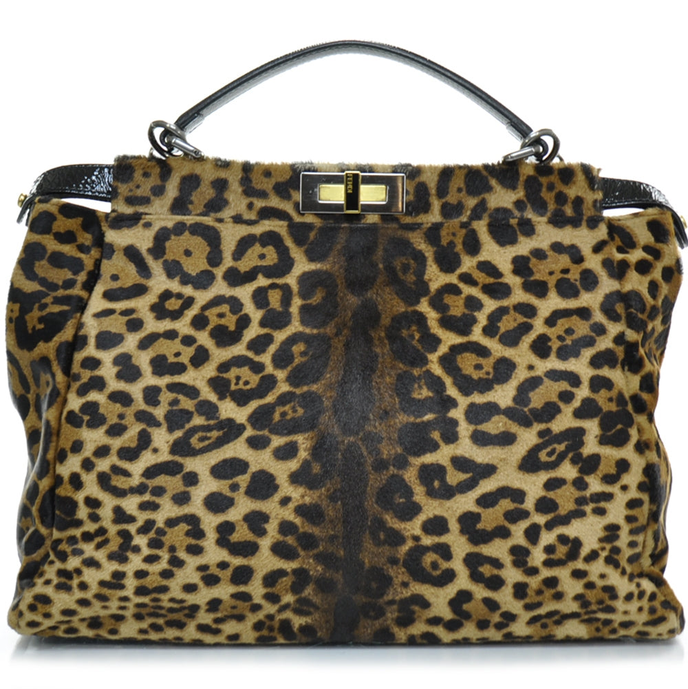 Fendi Calf Hair Leopard Print Zucca Large Peekaboo Iconic Satchel Tobacco 1 of 7