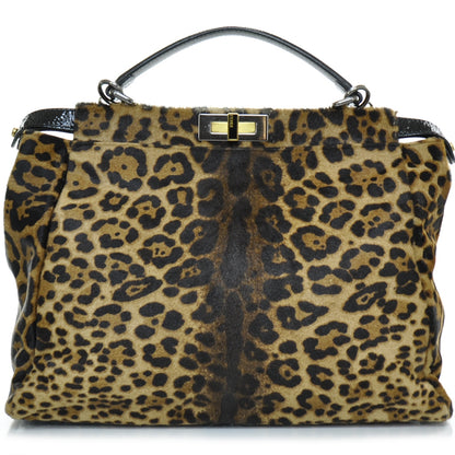 Fendi Calf Hair Leopard Print Zucca Large Peekaboo Iconic Satchel Tobacco 1 of 7