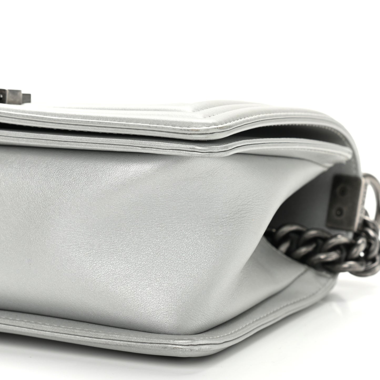 Metallic Calfskin Quilted Medium Boy Flap Silver