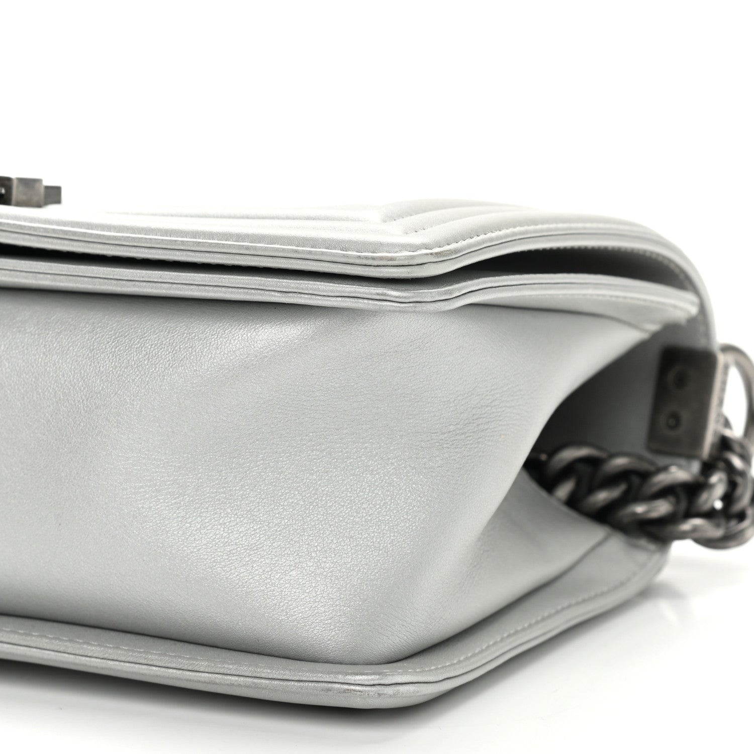 Chanel Metallic Calfskin Quilted Medium Boy Flap Silver 10 of 11