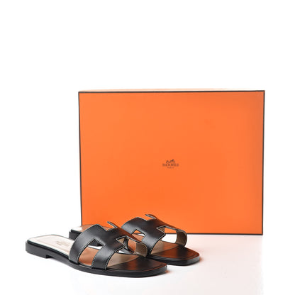 Hermes Calfskin Oran Sandals 36 Black 10 of 10