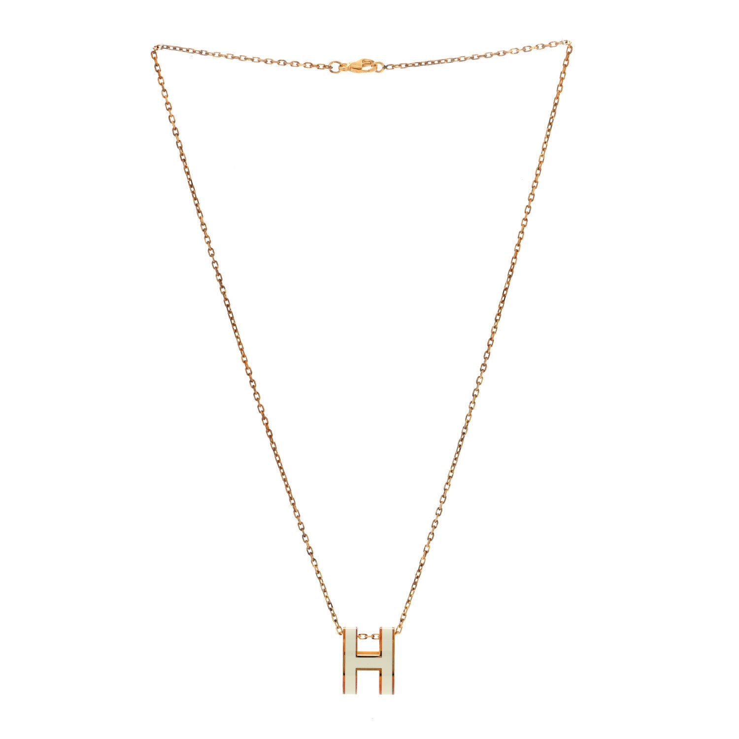 Hermes Lacquered Gold Pop H Pendant Necklace White 3 of 6
