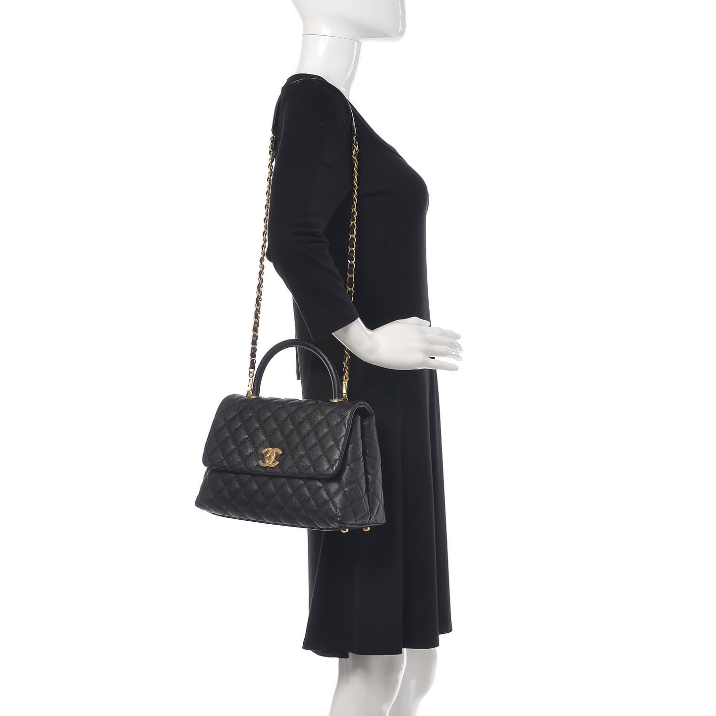 Caviar Quilted Small Coco Handle Flap Black