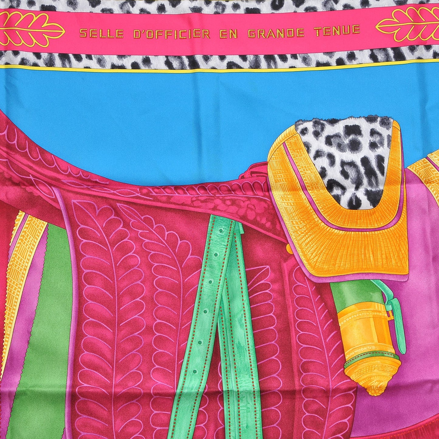 Silk Selle d'Officier En Grande Tenue Scarf 90 Bleu Cobalt Fuchsia Jaune