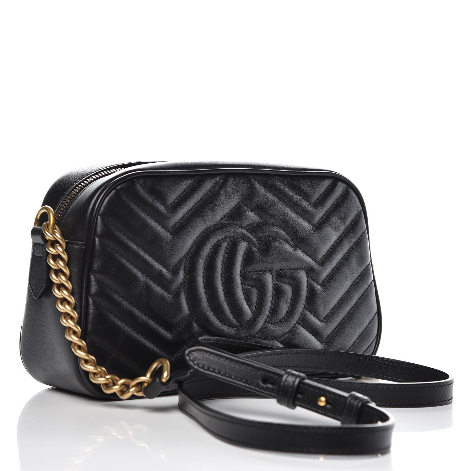 Gucci Calfskin Matelasse Small GG Marmont Chain Shoulder Bag Black 3 of 7