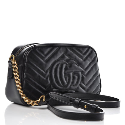Gucci Calfskin Matelasse Small GG Marmont Chain Shoulder Bag Black 3 of 7