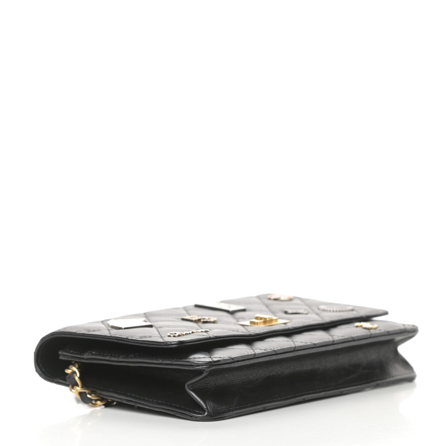 Aged Calfskin Quilted Lucky Charms Casino 2.55 Reissue Wallet On Chain WOC Black