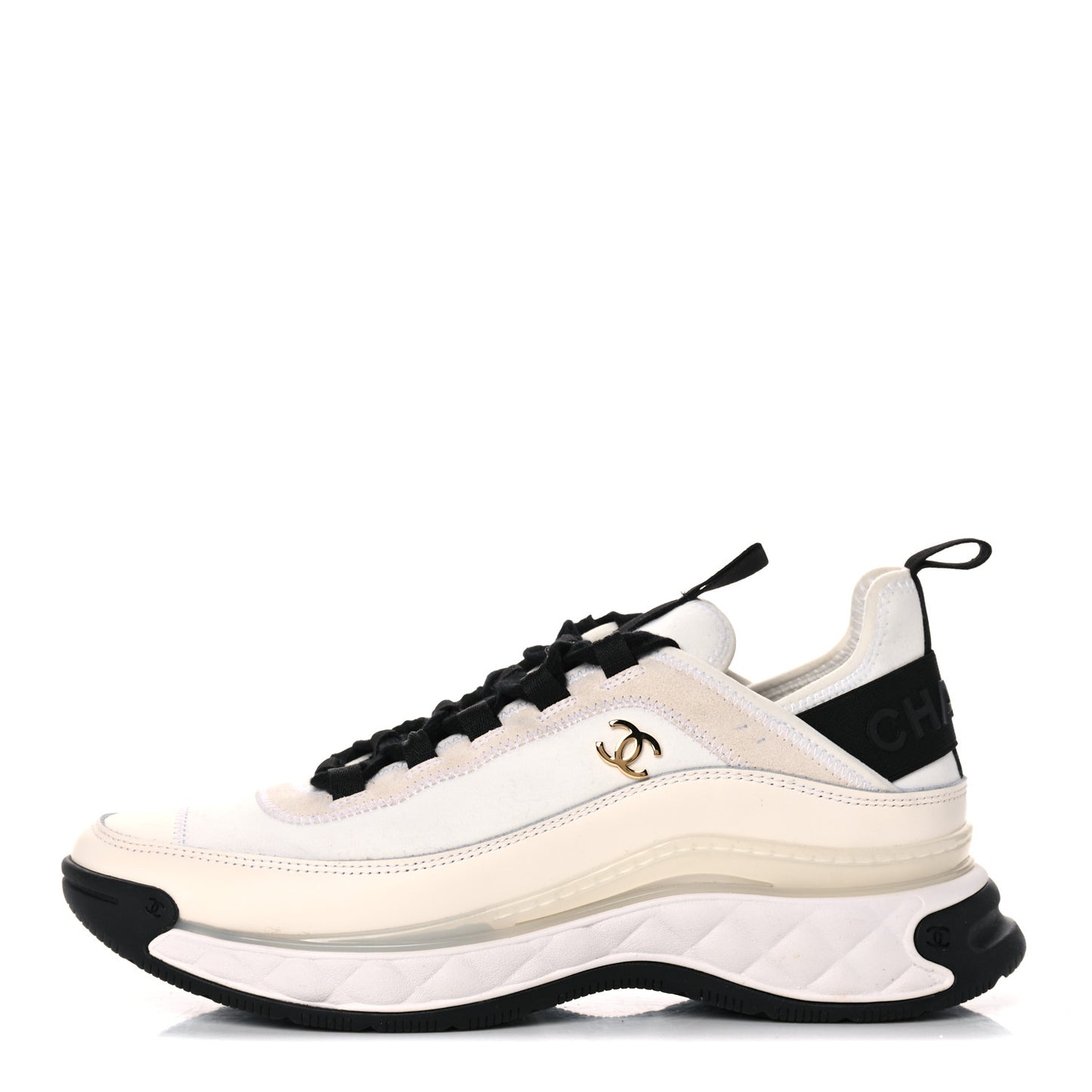 Velvet Calfskin Mixed Fibers CC Sneakers 39 Ivory Black