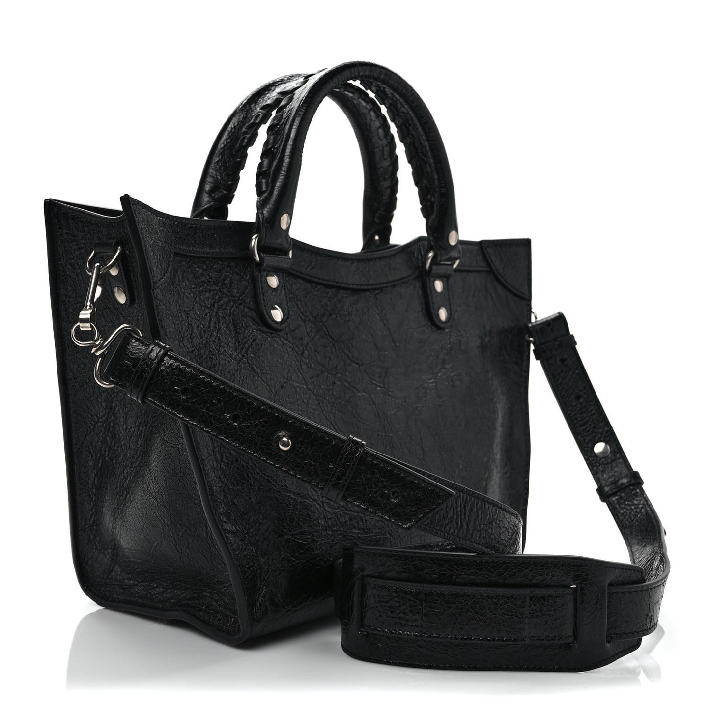 Agneau Arena Neo Classic Silver Hardware Medium Upside Down Tote Black