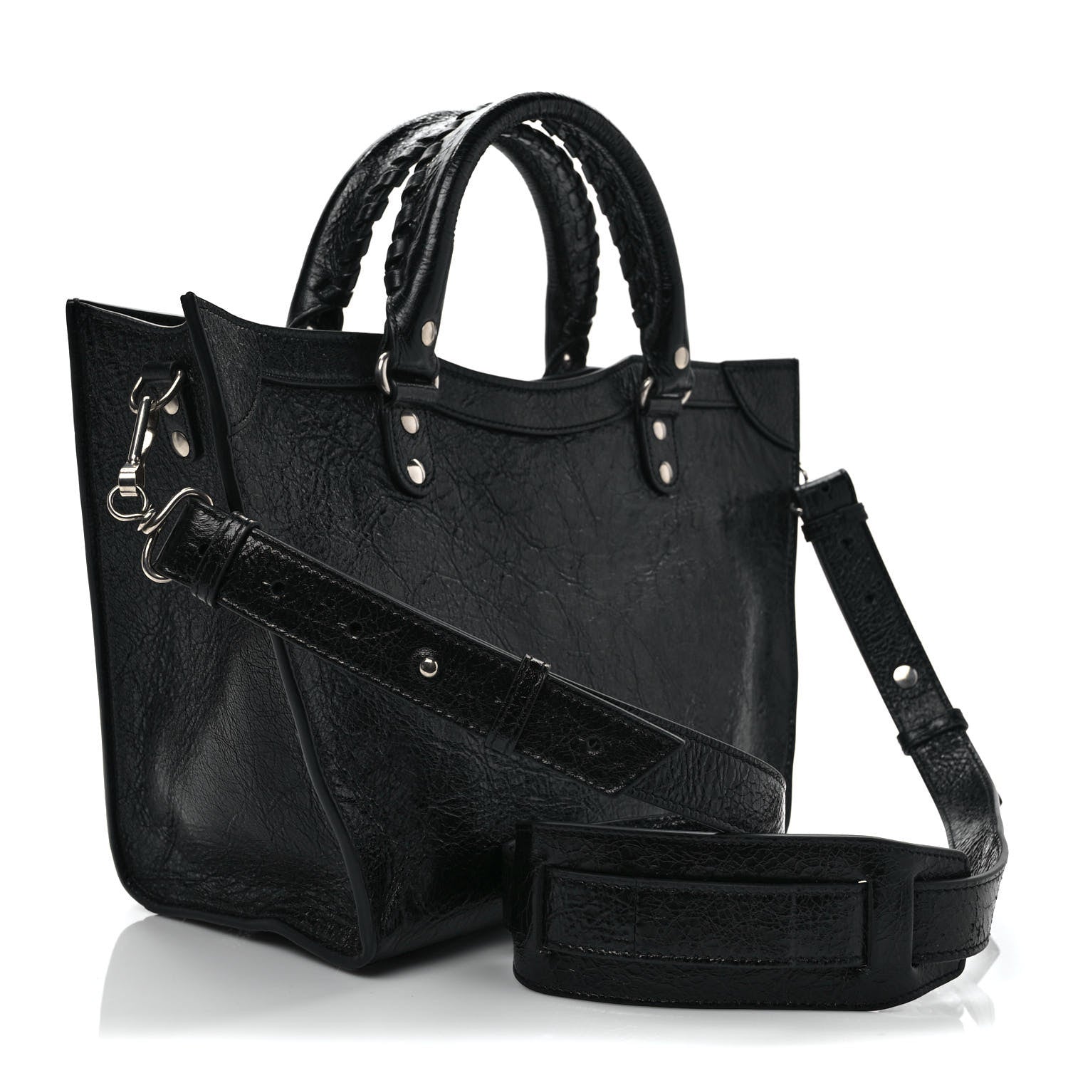 Balenciaga Agneau Arena Neo Classic Silver Hardware Medium Upside Down Tote Black 3 of 8