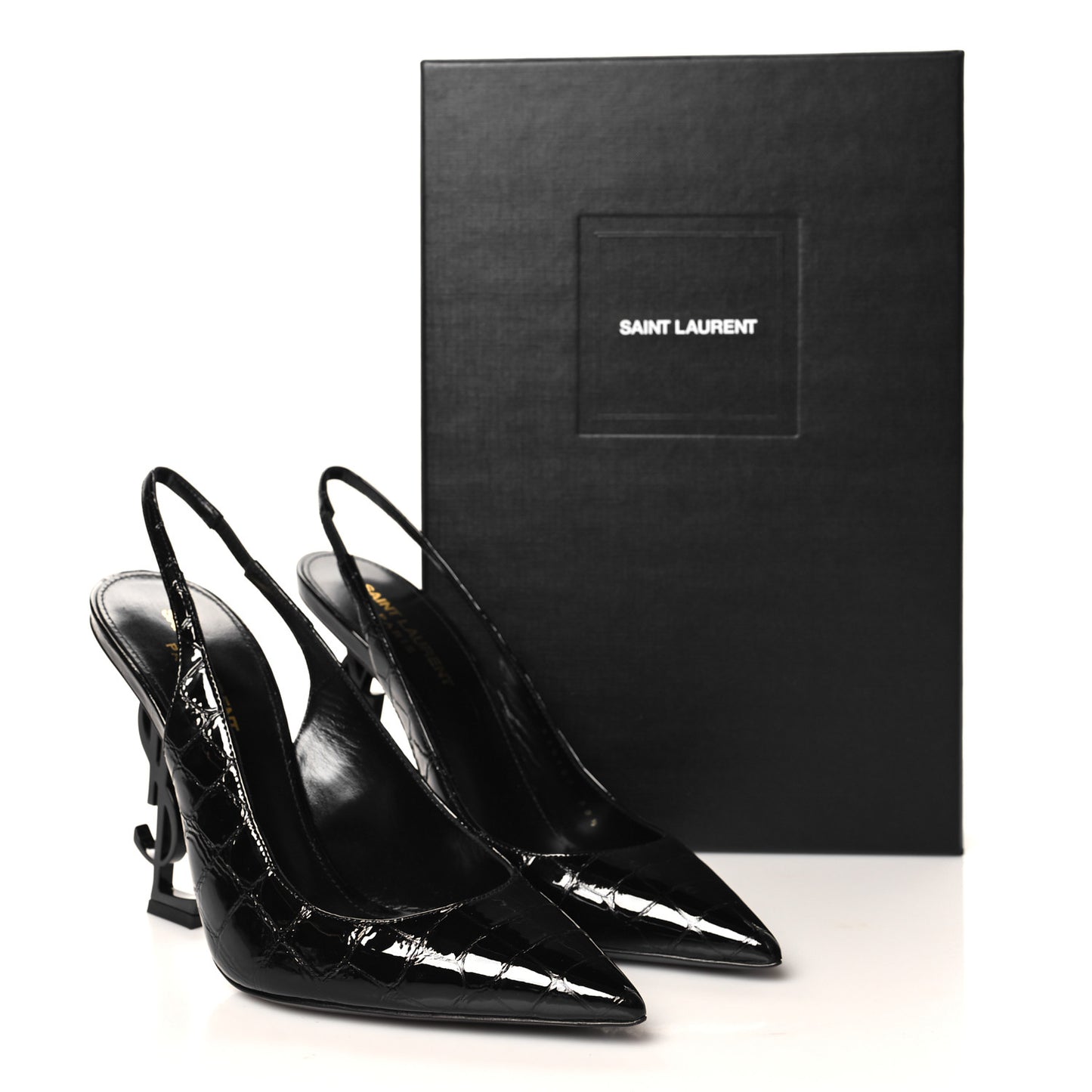 Patent Crocodile Embossed Opyum 110 Slingback 38.5 Black