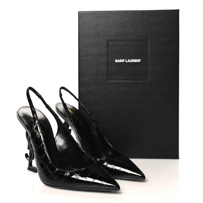 Saint Laurent Patent Crocodile Embossed Opyum 110 Slingback 38.5 Black 10 of 10