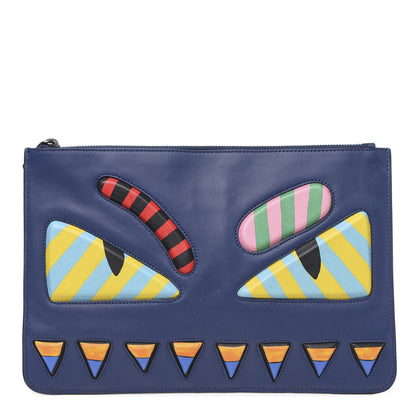 Fendi Vitello Century Lined Monster Eyes Pouch True Blue Celeste Multicolor 1 of 10