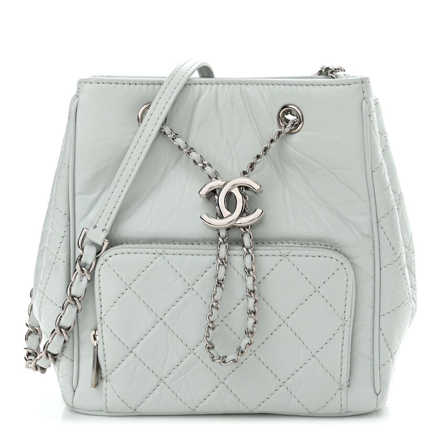 Chanel Aged Calfskin Quilted Small Drawstring Bag Blue 1 of 10