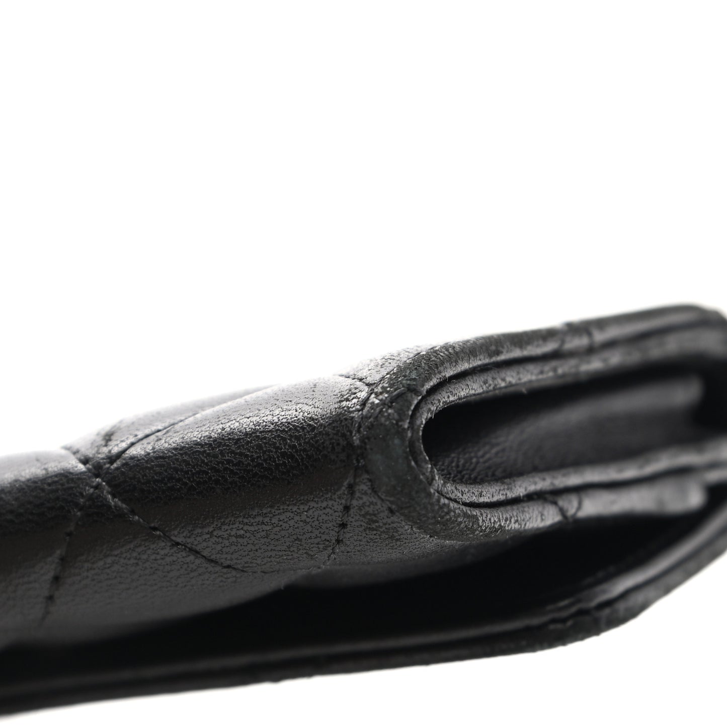 Lambskin Quilted Flap Card Holder Wallet Black