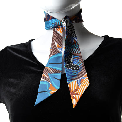 Hermes Silk Jaguar Quetzal Twilly Brun Bleu Orange 2 of 5