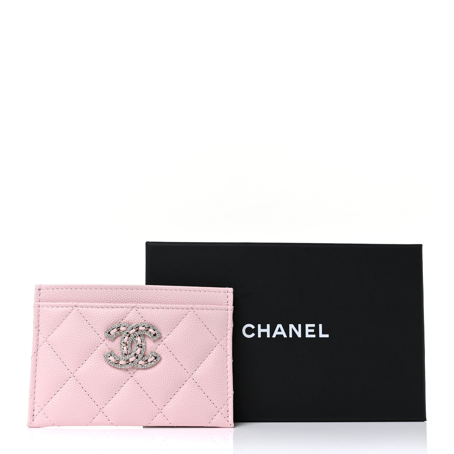 Chanel Caviar Quilted Crystal Card Holder Pink 11 of 11
