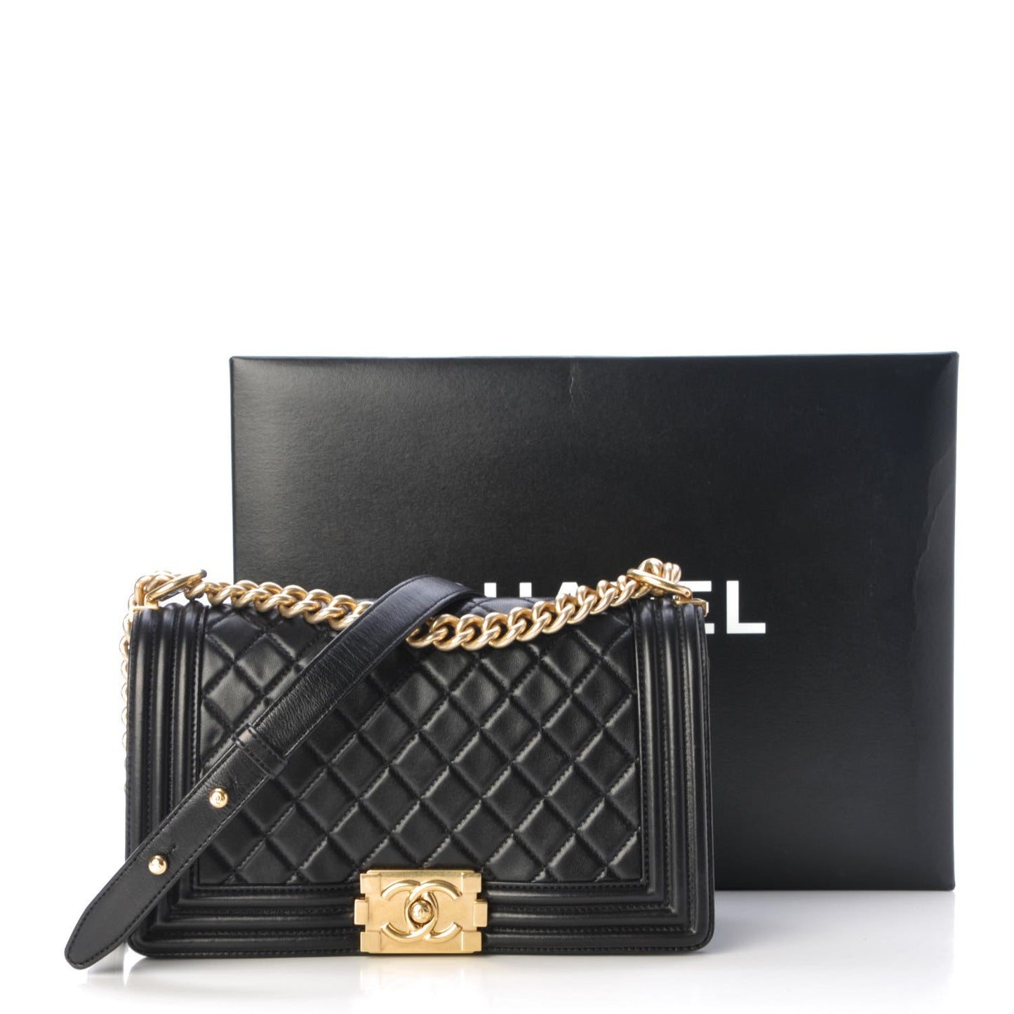 Lambskin Quilted Medium Boy Flap Black