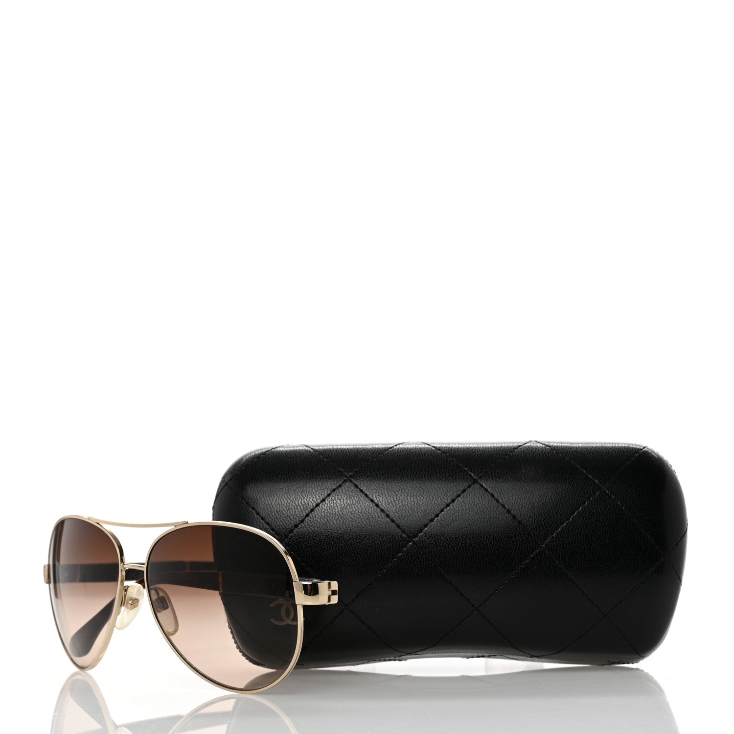 Chanel Lambskin Quilted CC Aviator Sunglasses 4195-Q Brown Gold 9 of 9