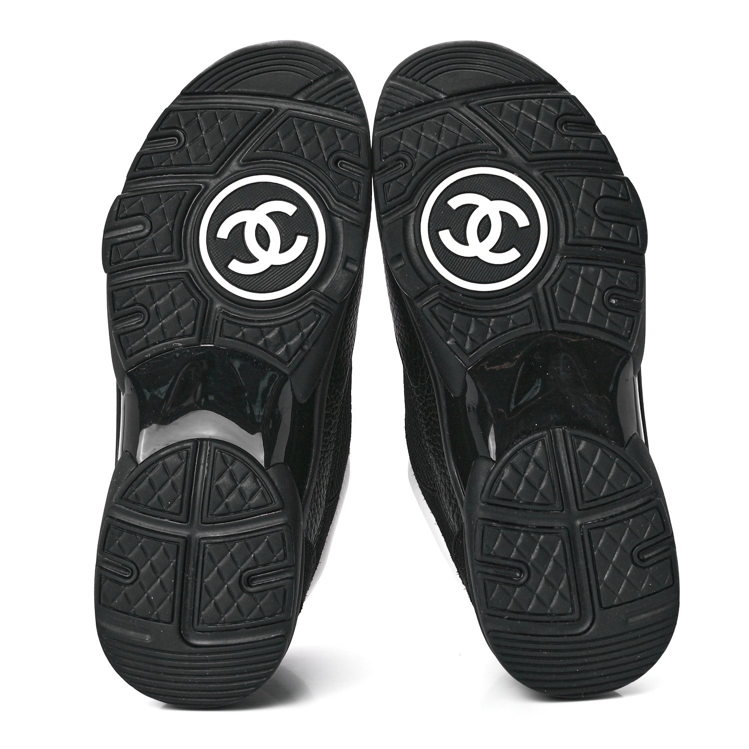 Chanel Mesh Suede Grained Calfskin Womens CC Sneakers 38 Black White 5 of 9