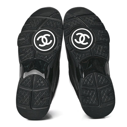 Chanel Mesh Suede Grained Calfskin Womens CC Sneakers 38 Black White 5 of 9