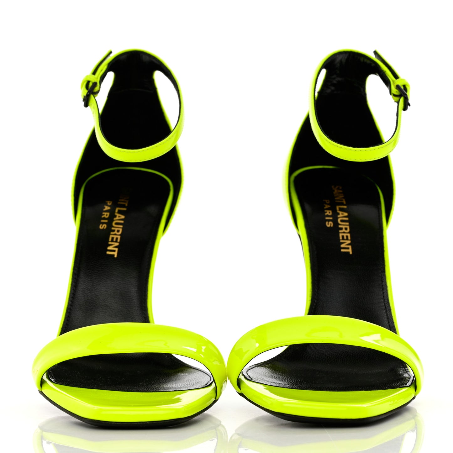 Patent Calfskin Amber 105 Ankle Strap Sandals 36 Yellow Fluo