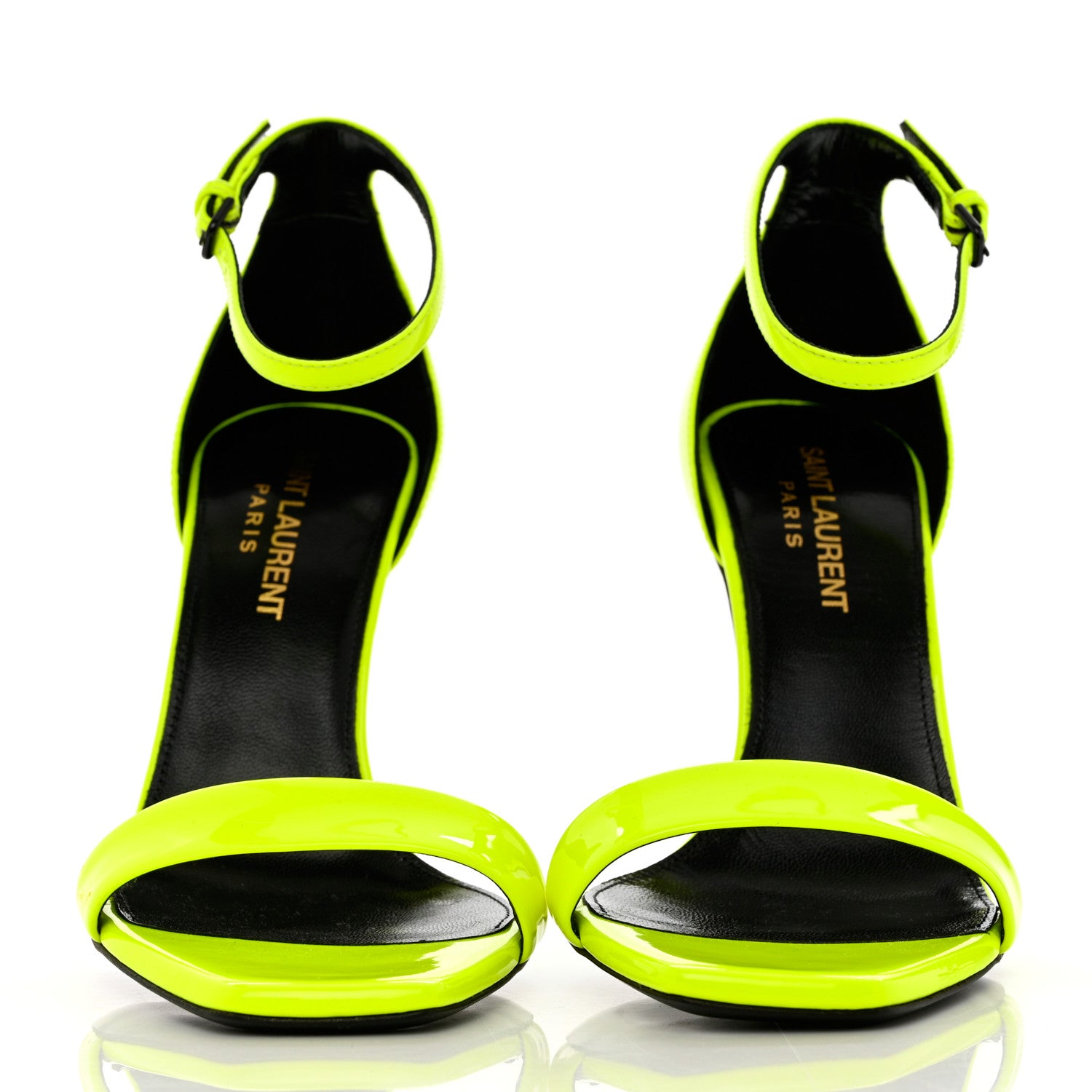 Saint Laurent Patent Calfskin Amber 105 Ankle Strap Sandals 36 Yellow Fluo 2 of 10