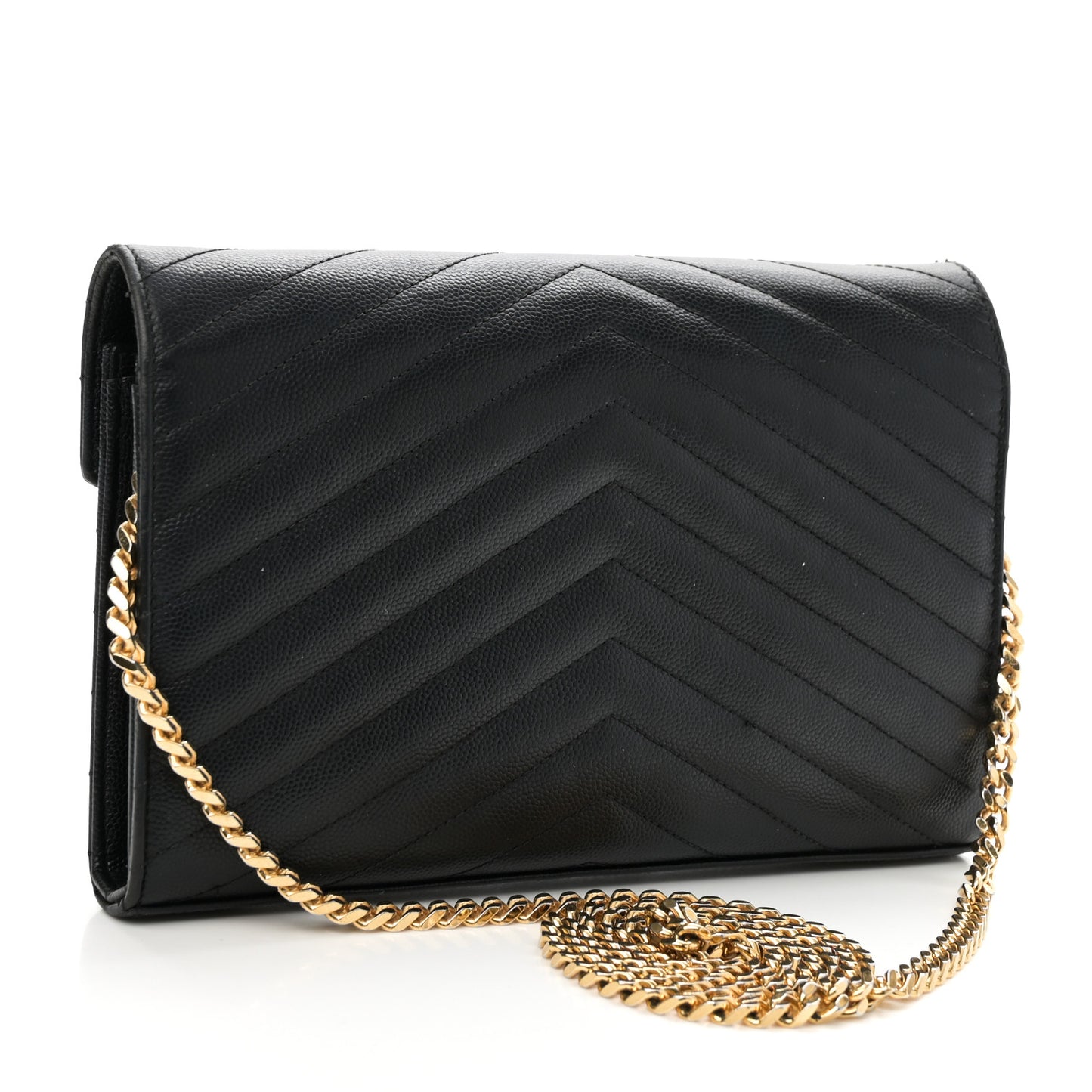Grain De Poudre Matelasse Chevron Monogram Chain Wallet Black