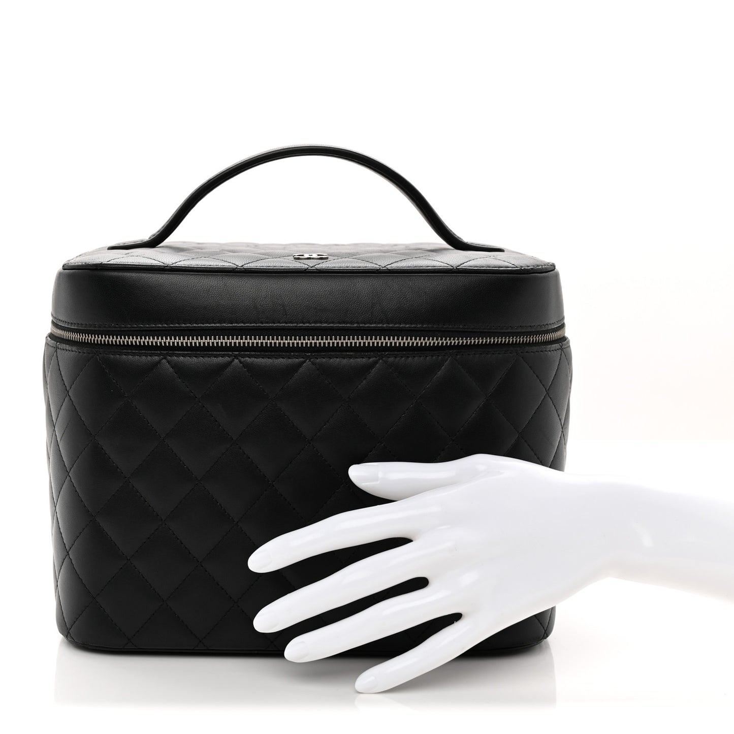 Lambskin Quilted Large Vanity Pouch Black