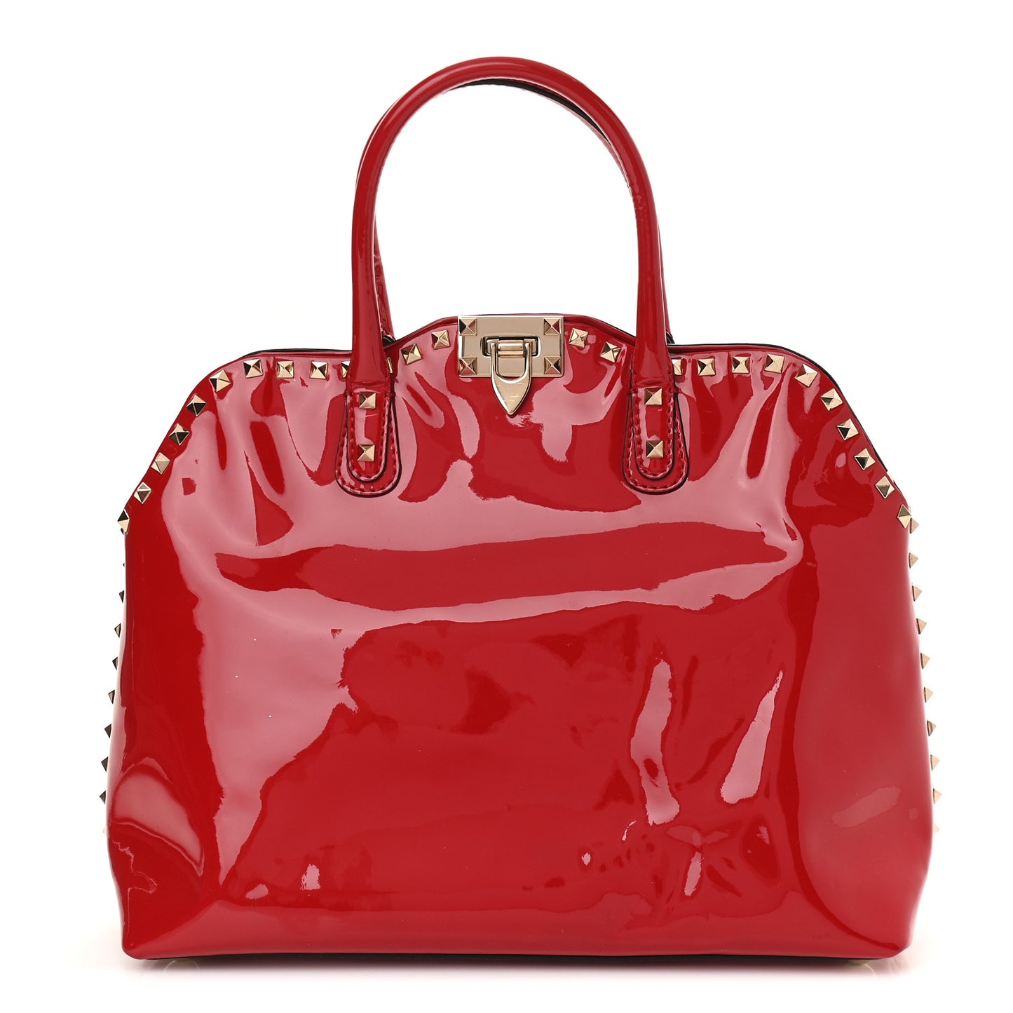 Patent Rockstud Dome Satchel Red