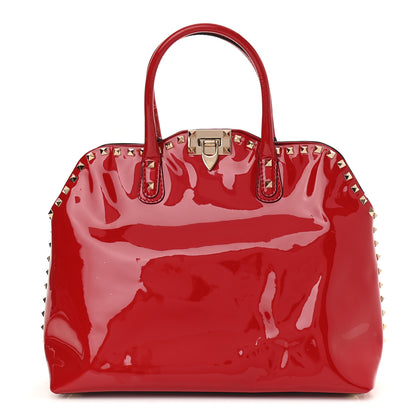 Valentino Garavani Patent Rockstud Dome Satchel Red 1 of 9