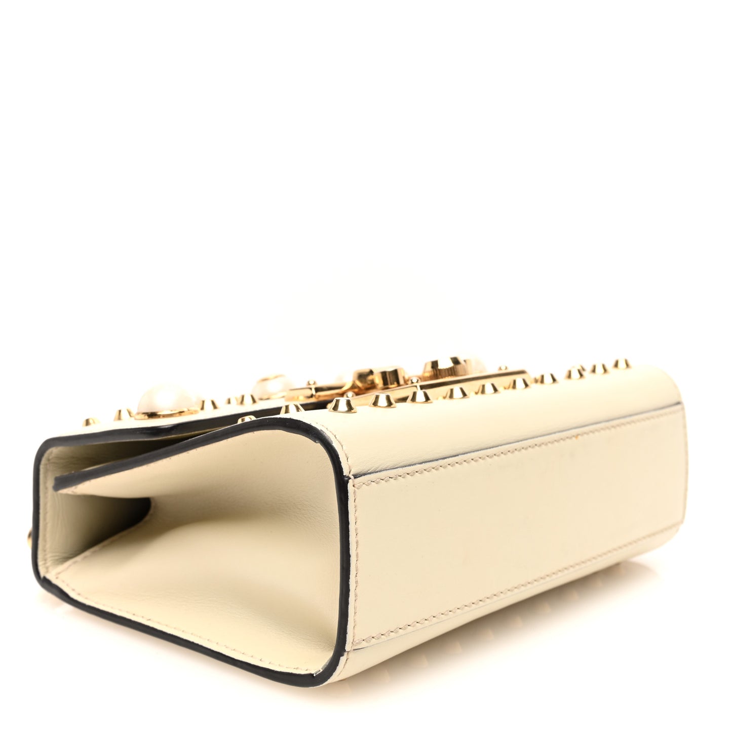 Calfskin Studded Small Padlock Shoulder Bag White