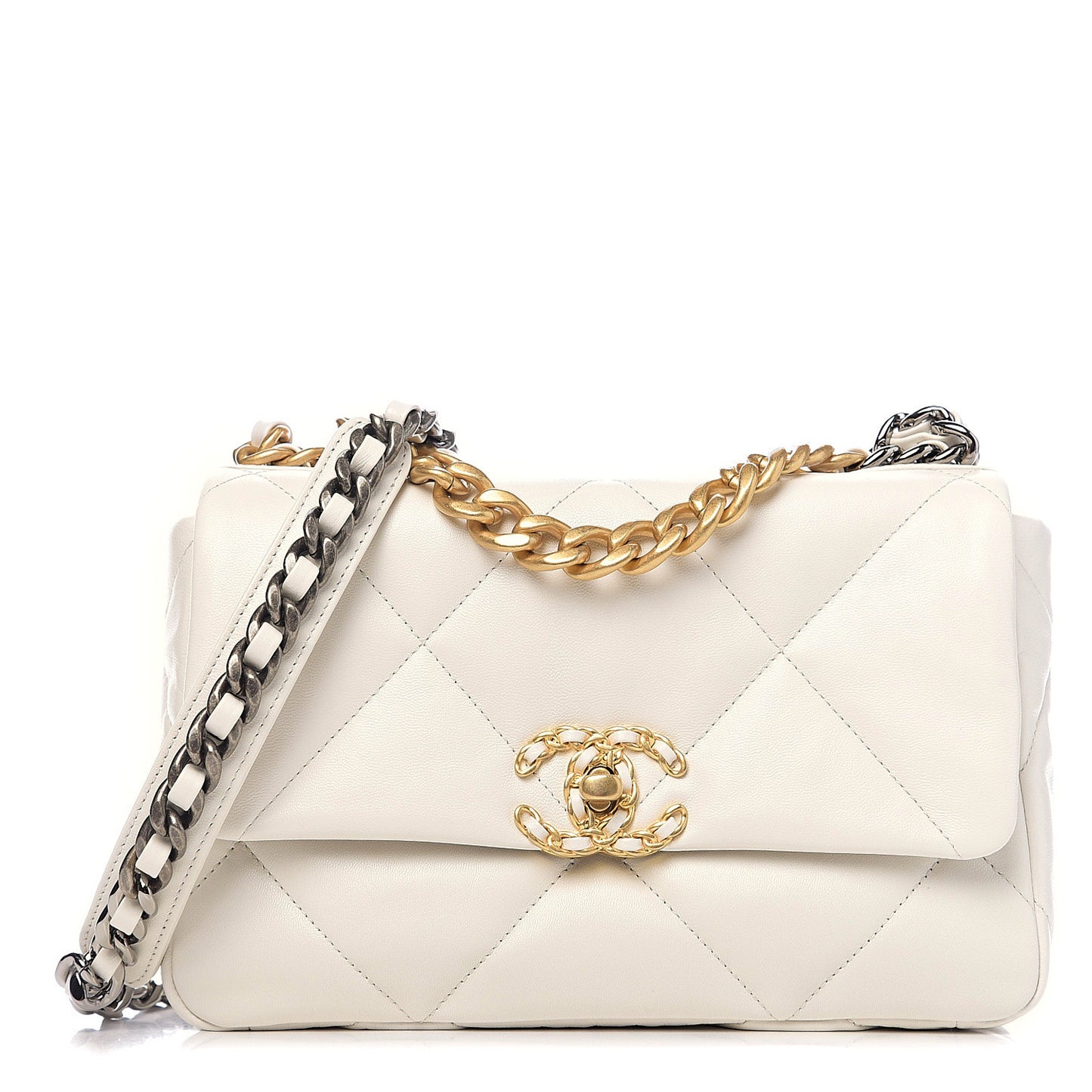 Goatskin Quilted Medium 19 Flap White
