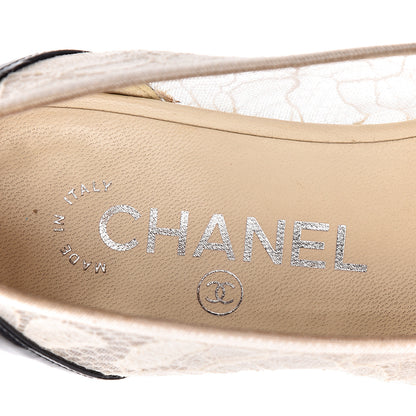 Chanel Lace Patent Calfskin Cap Toe CC Ballerina Flats 36.5 Off White Black 9 of 18
