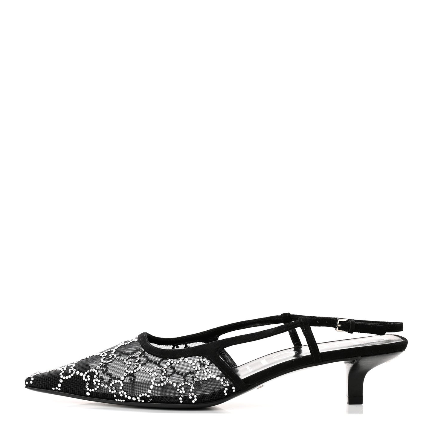 Tela Retino Kid Scamosciato Crystal GG Monogram Square G 35mm Slingback Pumps 41 Black